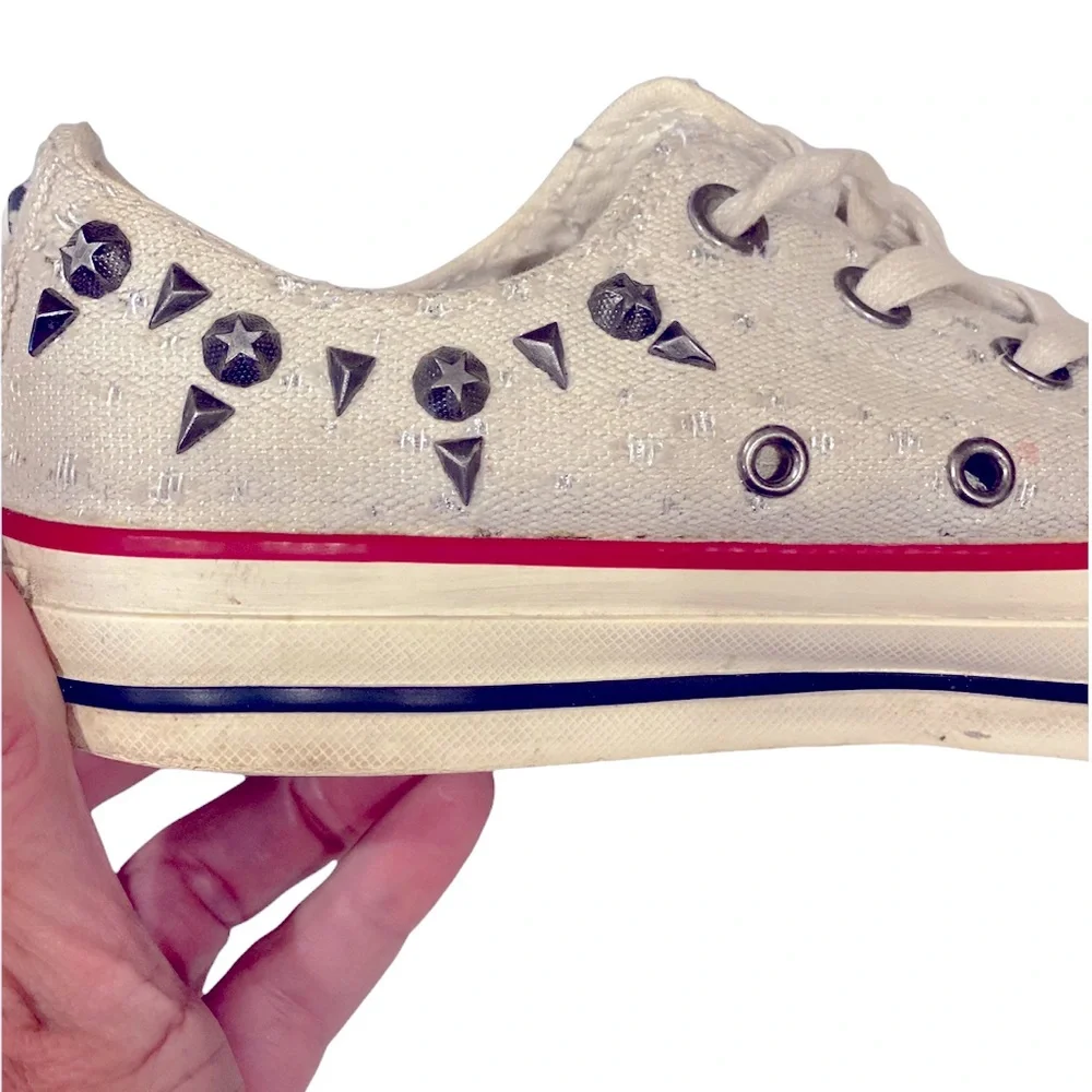 Converse Chuck Taylor OX Metal Studded Low Top Sneakers White Silver Biker Punk